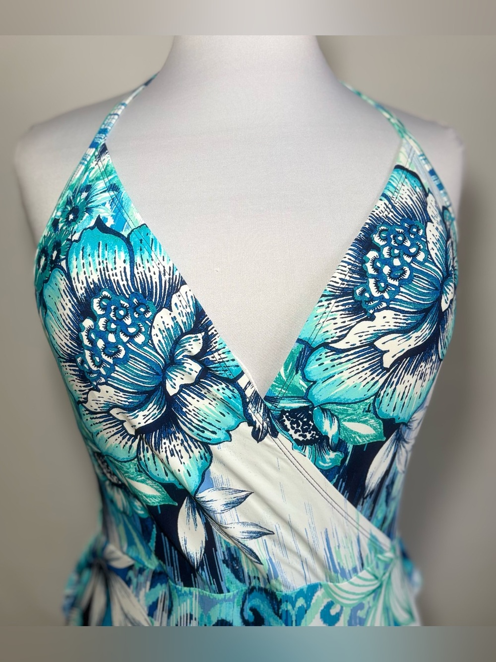 Blue Teal Floral Halter swimsuit